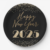 Assiettes En Carton Joyeux Nouvel An 2025 Diamants de Parties scintill (Devant)