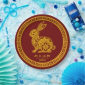 Assiettes En Carton Joyeux Nouvel An Chinois 2023 Rabbit Red Gold 9" (Fête)