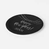 Assiettes En Carton Joyeux Nouvel An Foil noir et argent (Angle)