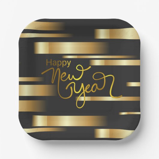Assiettes En Carton Joyeux Nouvel An Gold Striped (Recto)