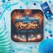 Assiettes En Carton Joyeux Nouvel An Panneau d'affichage Neon (Fête)