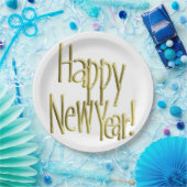 Assiettes En Carton Joyeux Nouvel An - Texte Or (Ajouter Couleur Arriè (Fête)