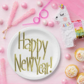 Assiettes En Carton Joyeux Nouvel An - Texte Or (Ajouter Couleur Arriè (Fête)