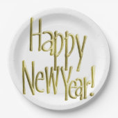 Assiettes En Carton Joyeux Nouvel An - Texte Or (Ajouter Couleur Arriè (Devant)