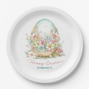 Assiettes En Carton Joyeux Oeuf de Pâques Floral Nom personnalisé