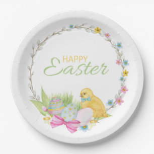 Assiettes En Carton Joyeux oeufs de poussins modernes de Pâques couron