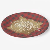Assiettes En Carton Joyeux or Buffle de Noël Plaid (Angle)
