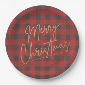 Assiettes En Carton Joyeux or Noël Rouge Buffle Plaid (Devant)