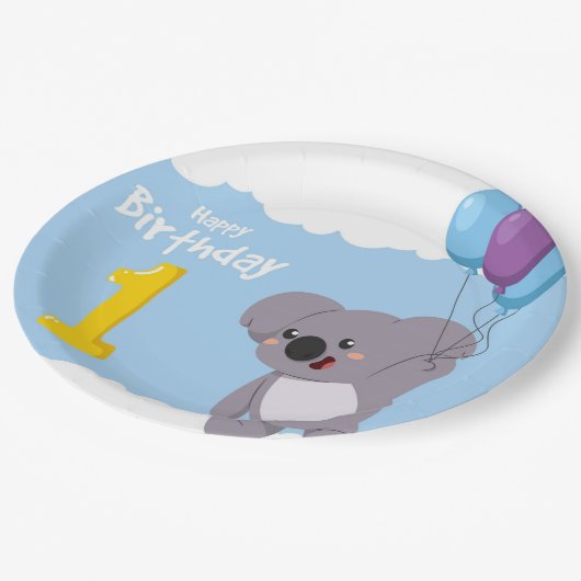 Assiettes En Carton Joyeux Ours d'anniversaire (Angle)