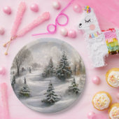 Assiettes En Carton Joyeux paysage de la forêt d'hiver de Noël (Fête)