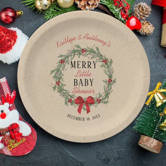 Assiettes En Carton Joyeux petit Baby shower de Noël