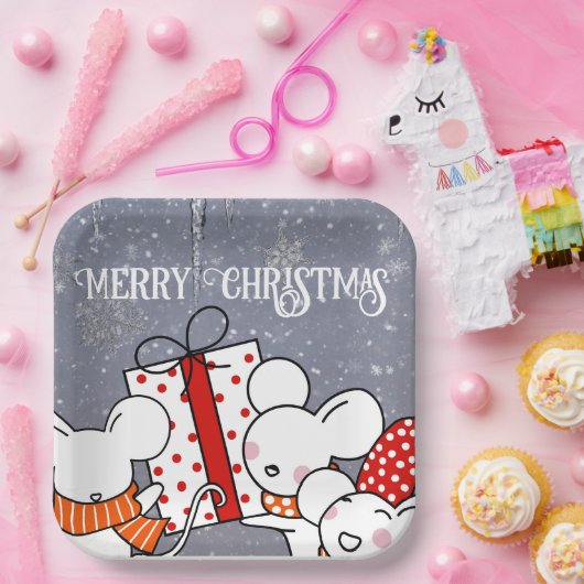 Assiettes En Carton Joyeux petits souris de Noël (Fête)