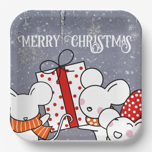 Assiettes En Carton Joyeux petits souris de Noël (Recto)