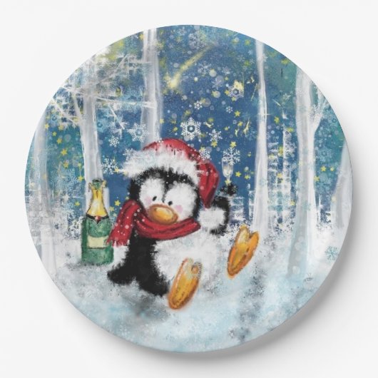 Assiettes En Carton Joyeux pingouin - Noël (Devant)