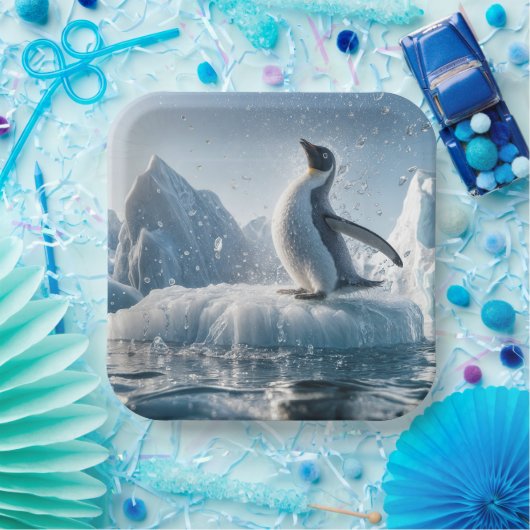 Assiettes En Carton Joyeux Pingouin Sur Un Iceberg (Fête)