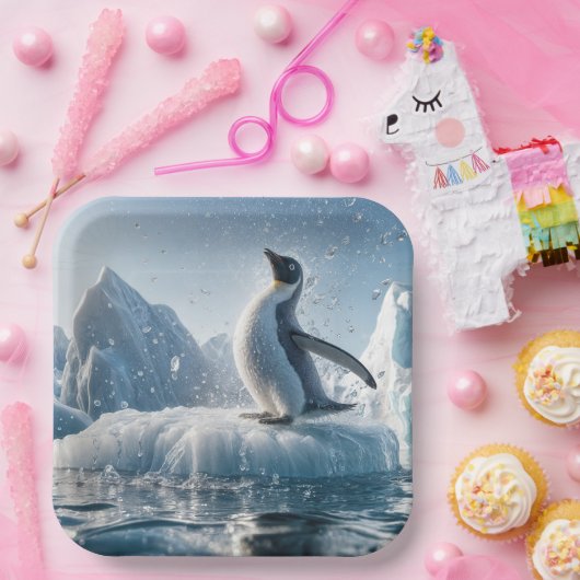 Assiettes En Carton Joyeux Pingouin Sur Un Iceberg (Fête)