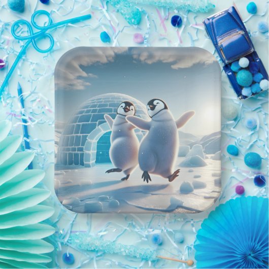 Assiettes En Carton Joyeux Pingouins dansant (Fête)