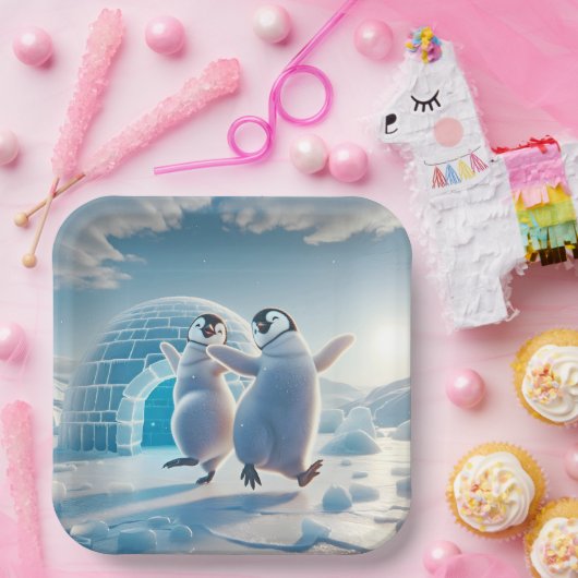 Assiettes En Carton Joyeux Pingouins dansant (Fête)