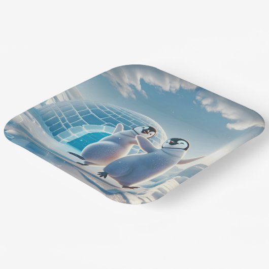 Assiettes En Carton Joyeux Pingouins dansant (Angulaire)