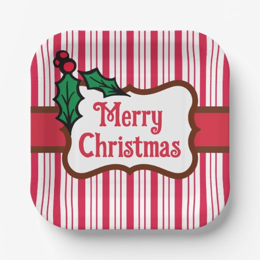 Assiettes En Carton Joyeux Plaques en papier menthe de Noël (Recto)