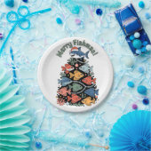 Assiettes En Carton Joyeux Poissons de Noël Poisson Drôle Pêche (Fête)