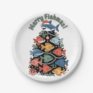 Assiettes En Carton Joyeux Poissons de Noël Poisson Drôle Pêche