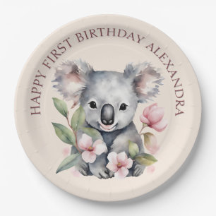 Assiettes En Carton Joyeux premier anniversaire aquarelle Koala
