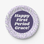 Assiettes En Carton Joyeux Premier Période Parti Purple Tampon Nom de  (Devant)