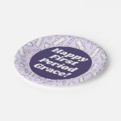 Assiettes En Carton Joyeux Premier Période Parti Purple Tampon Nom de  (Angle)