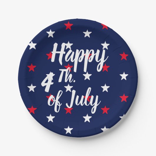 Assiettes En Carton Joyeux quatrième de juillet rouge blanc marine ble (Devant)