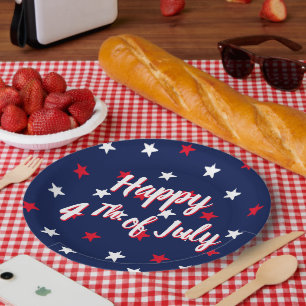 Assiettes En Carton Joyeux quatrième de Juillet script rouge blanc éto