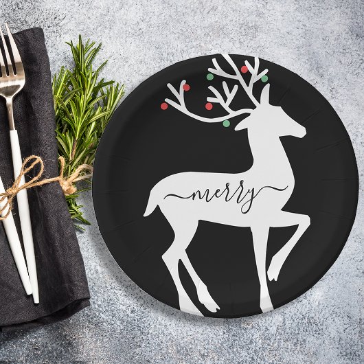 Assiettes En Carton Joyeux rennes de Noël Noir