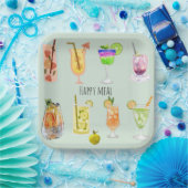 Assiettes En Carton Joyeux repas mignon cocktail d'aquarelle d'anniver (Fête)