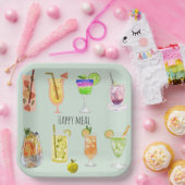 Assiettes En Carton Joyeux repas mignon cocktail d'aquarelle d'anniver (Fête)