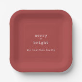 Assiettes En Carton Joyeux rouge rustique + Bright Nom de famille Noël (Recto)