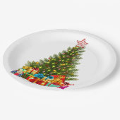 Assiettes En Carton Joyeux sapin de Noël avec Star Presents (Angle)