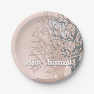 Assiettes En Carton Joyeux sapin silhouette de Noël en bei rose vif
