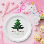 Assiettes En Carton Joyeux sapin vert de Noël Parkly Nom de famille (Fête)