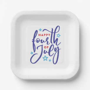 Assiettes En Carton Joyeux script 4 juillet créé à la main avec étoile