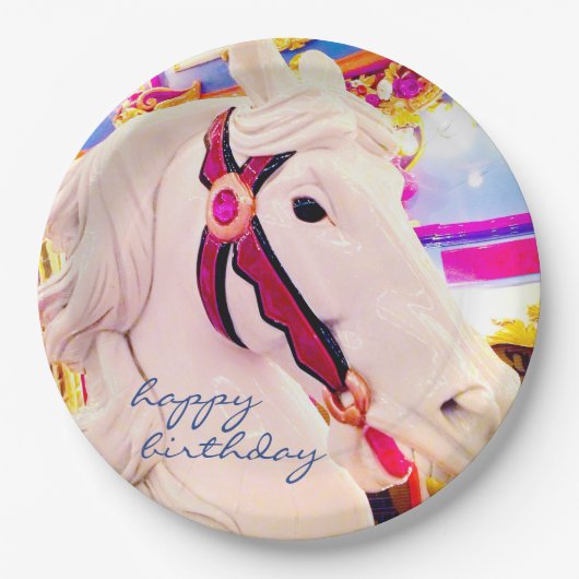 Assiettes En Carton Joyeux Script d'anniversaire Carnaval Carrousel Ho (Devant)