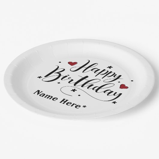 Assiettes En Carton Joyeux Script d'anniversaire personnalisé Plaques  (Angle)