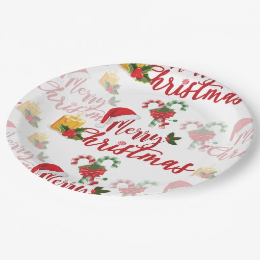 Assiettes En Carton Joyeux script de calgraphie de Noël (Angle)