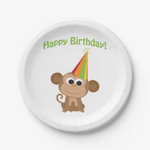 Assiettes En Carton Joyeux singe d'anniversaire