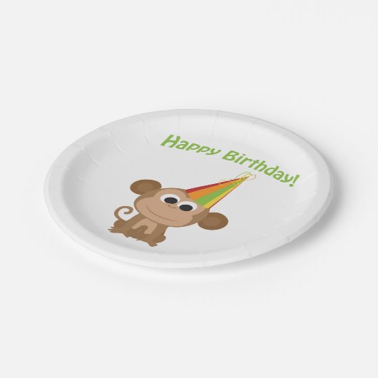 Assiettes En Carton Joyeux singe d'anniversaire (Angle)