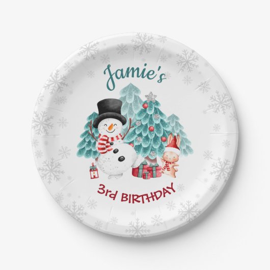 Assiettes En Carton Joyeux Snowman Noël fête d'anniversaire (Devant)