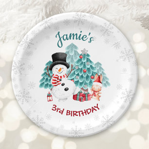 Assiettes En Carton Joyeux Snowman Noël fête d'anniversaire
