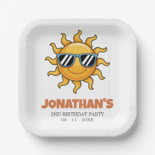 Assiettes En Carton Joyeux soleil jaune avec lunettes de soleil Annive
