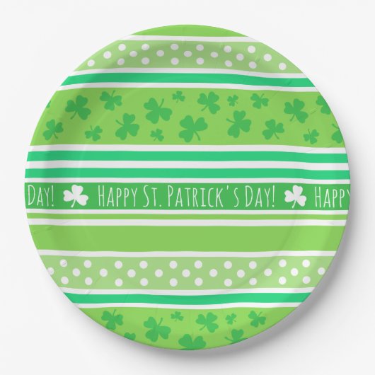 Assiettes En Carton Joyeux St. Patrick's Day Green Stripes (Devant)