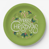 Assiettes En Carton Joyeux Sucre de canne de Noël & Nom Holly Année Ve (Devant)