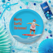 Assiettes En Carton Joyeux Surfin' Christmas Père Noël sur Surfboard T (Fête)